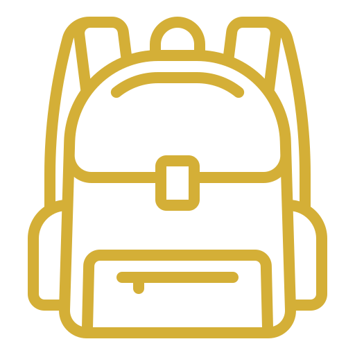 Outline drawing of a backpack with a front pocket and straps.