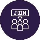 Icon with three people and a speech bubble labeled 'JOIN'