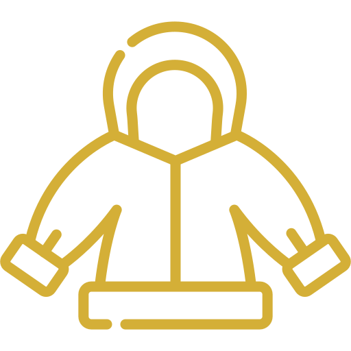 Outline of a winter jacket with a hood in gold color.