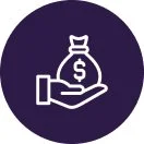 Hand holding a money bag icon