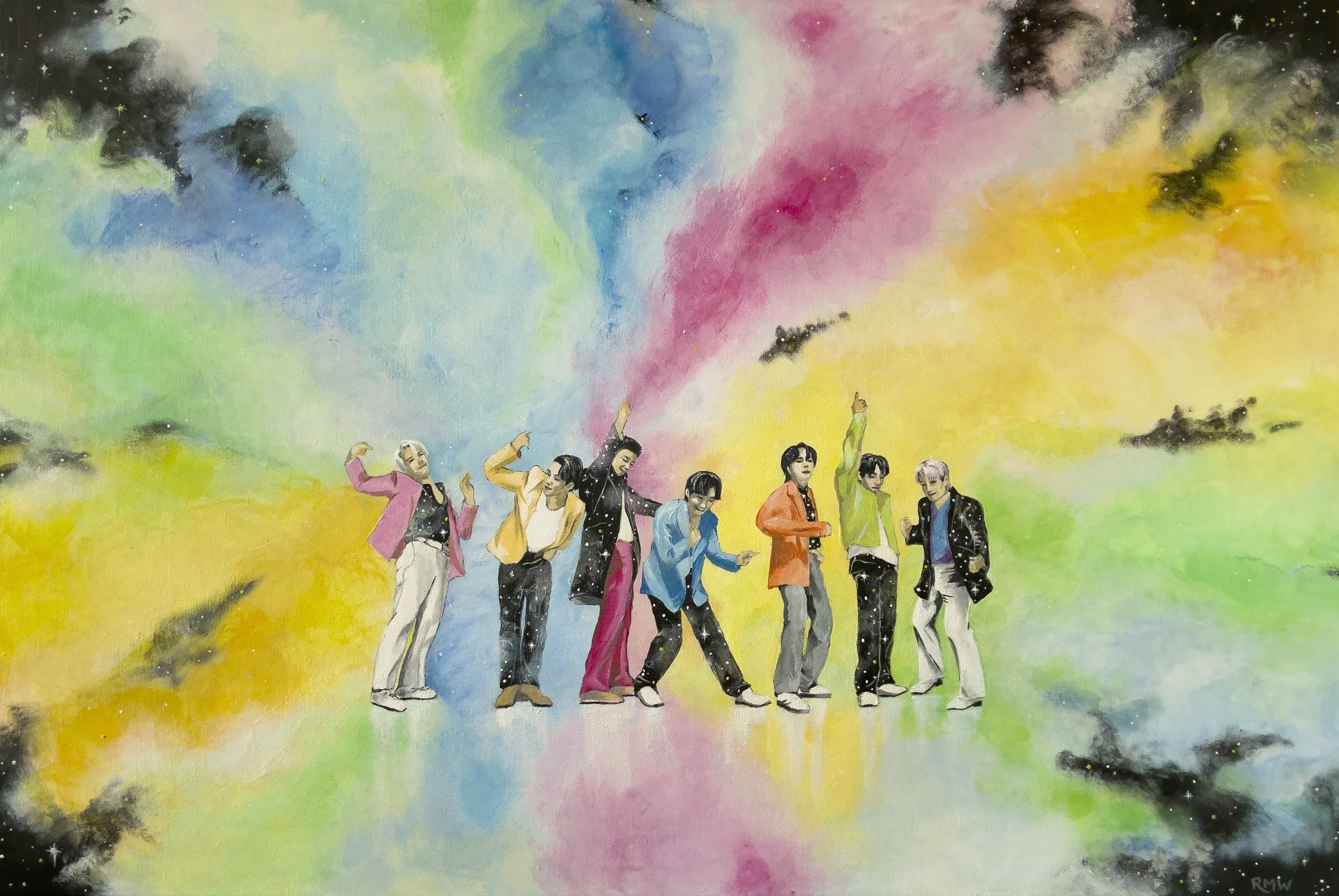 'BTS Permission to Dance' As a synesthete I'm fascinated with the way colour influences my appreciation of sounds and music. I love BTS and am a proud ARMY ajumeoni! My mild prosopagnosia makes faces a real challenge so capturing the boys' individual