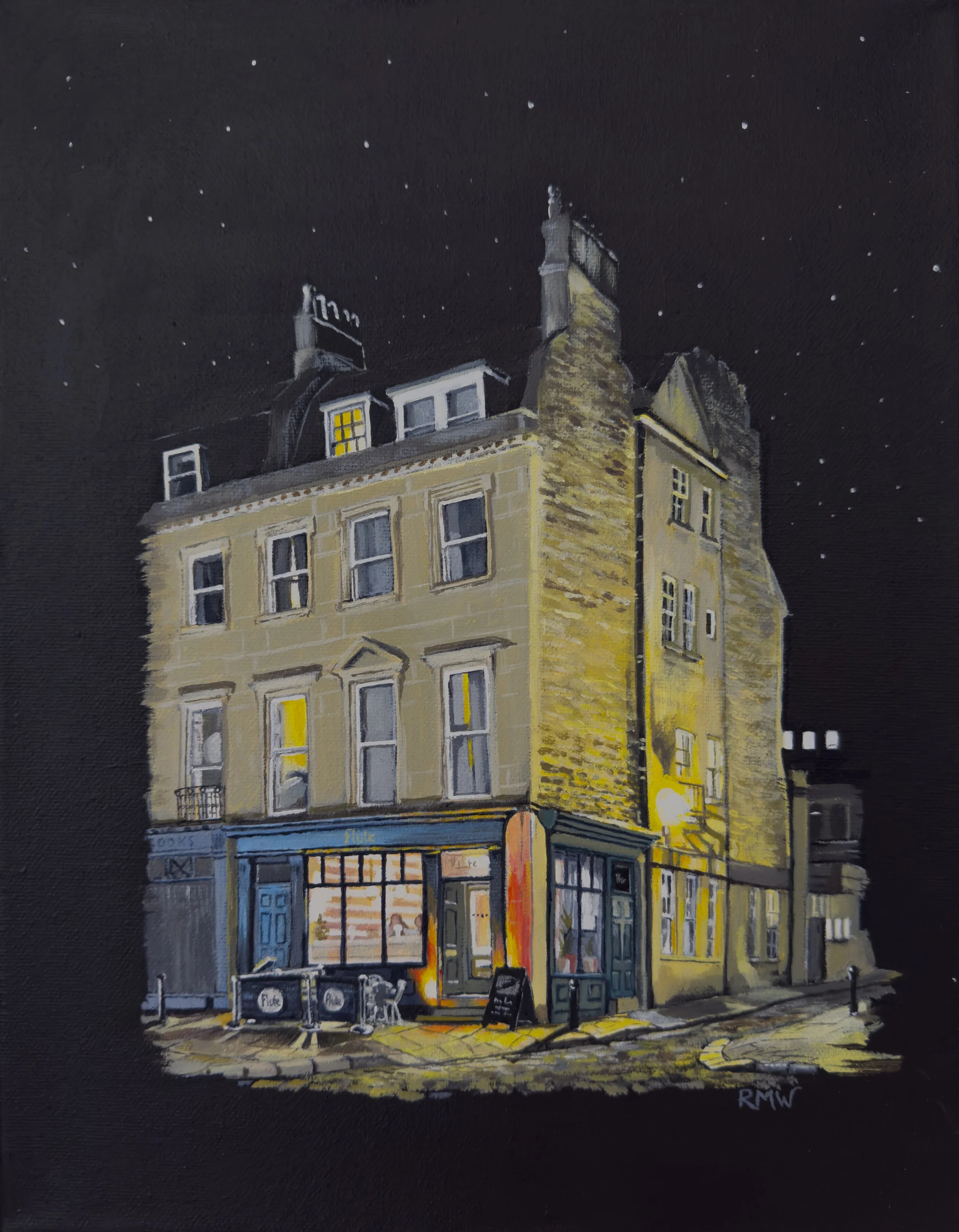 'The Flute Bath Somerset' This delightful restaurant offered a menu of amazing seafood cuisine. It was fabulous, but has now morphed into another identity, so this is a great example of the value of capturing things in a moment in time.
28 cm x 36 cm