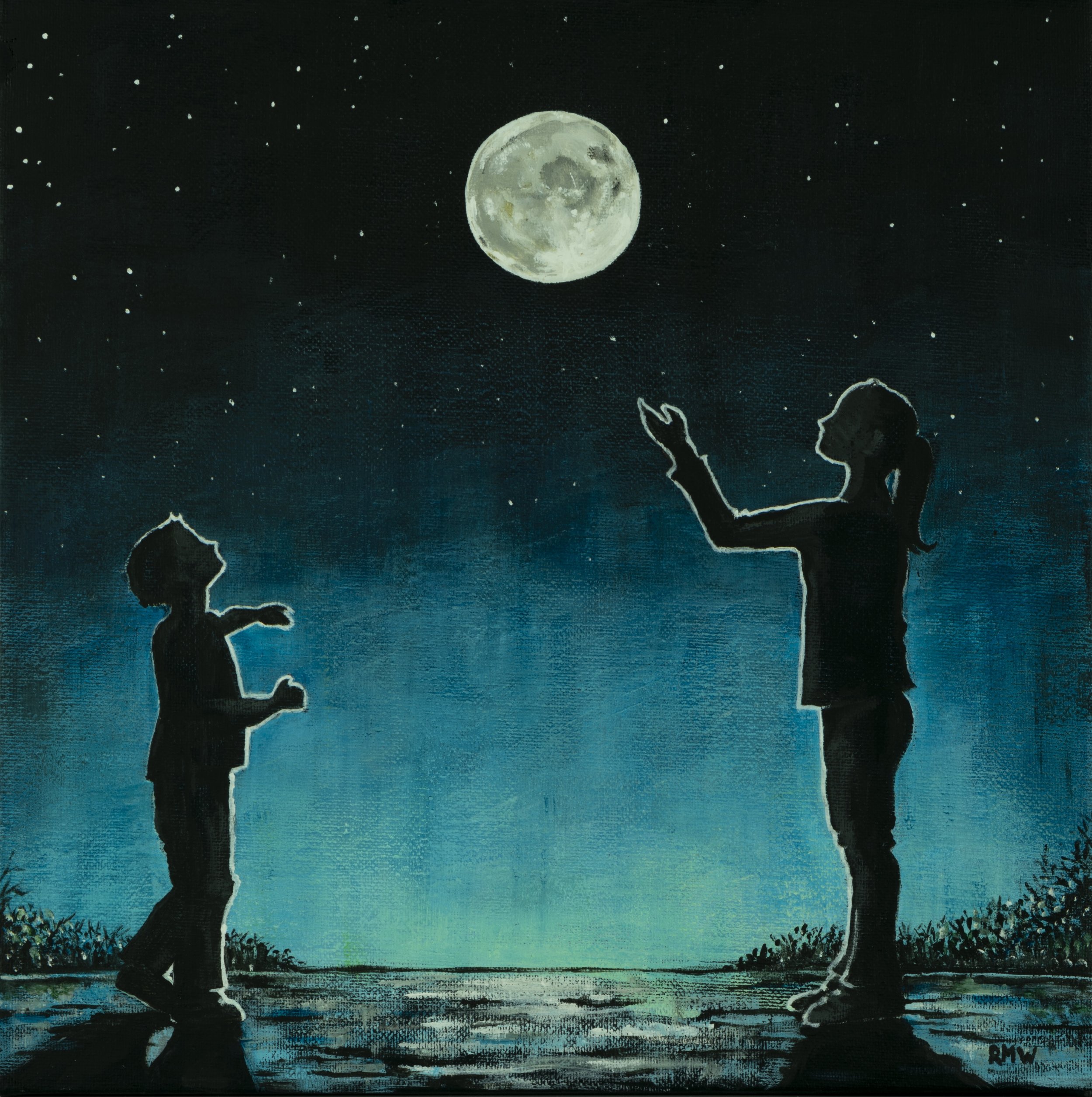 'Catch the Moon'
Two children play ball with the moon. What is just below the horizon?
30 cm x 30 cm