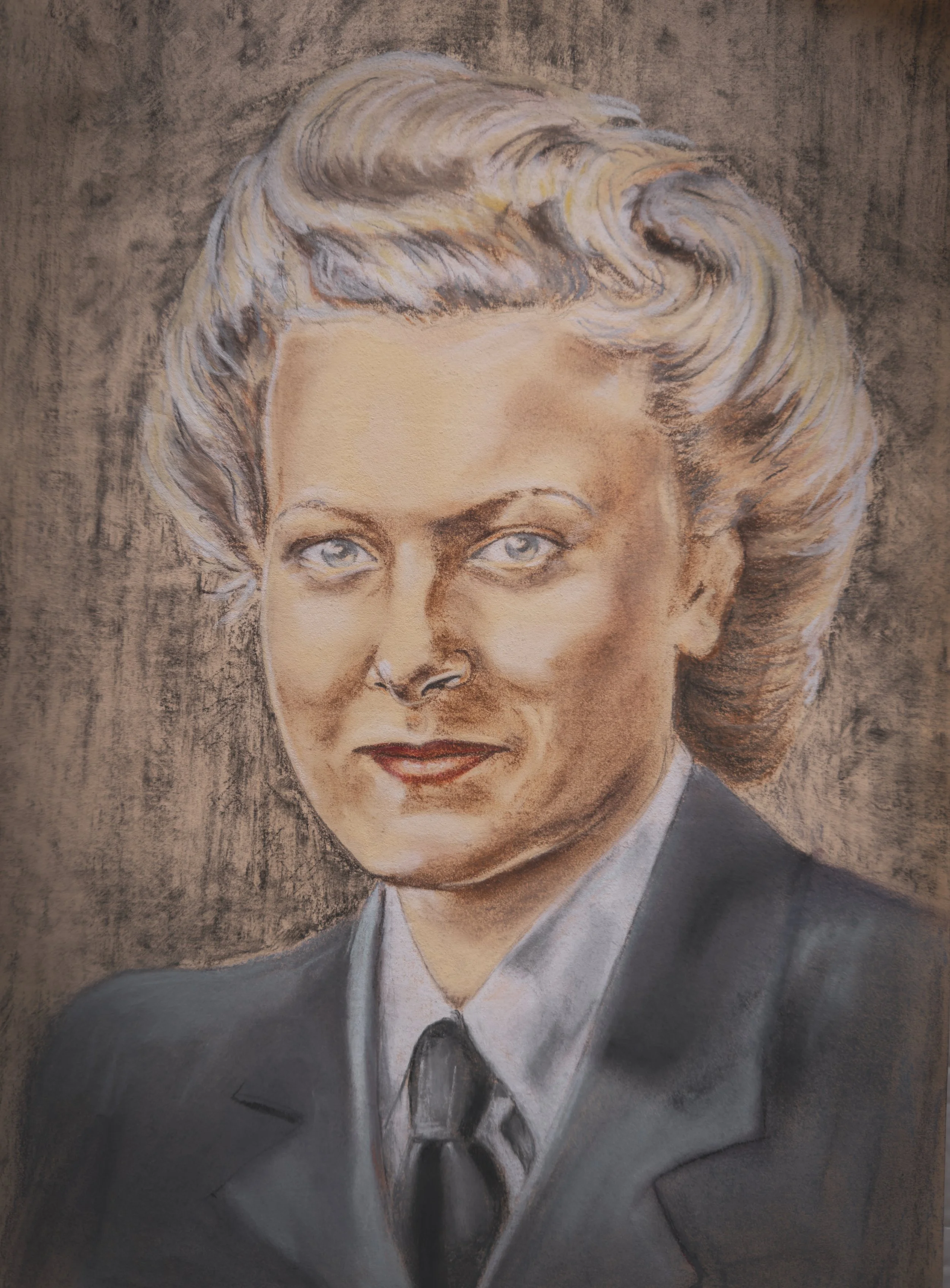portrait of WAAF officer WW2, pastel on paper