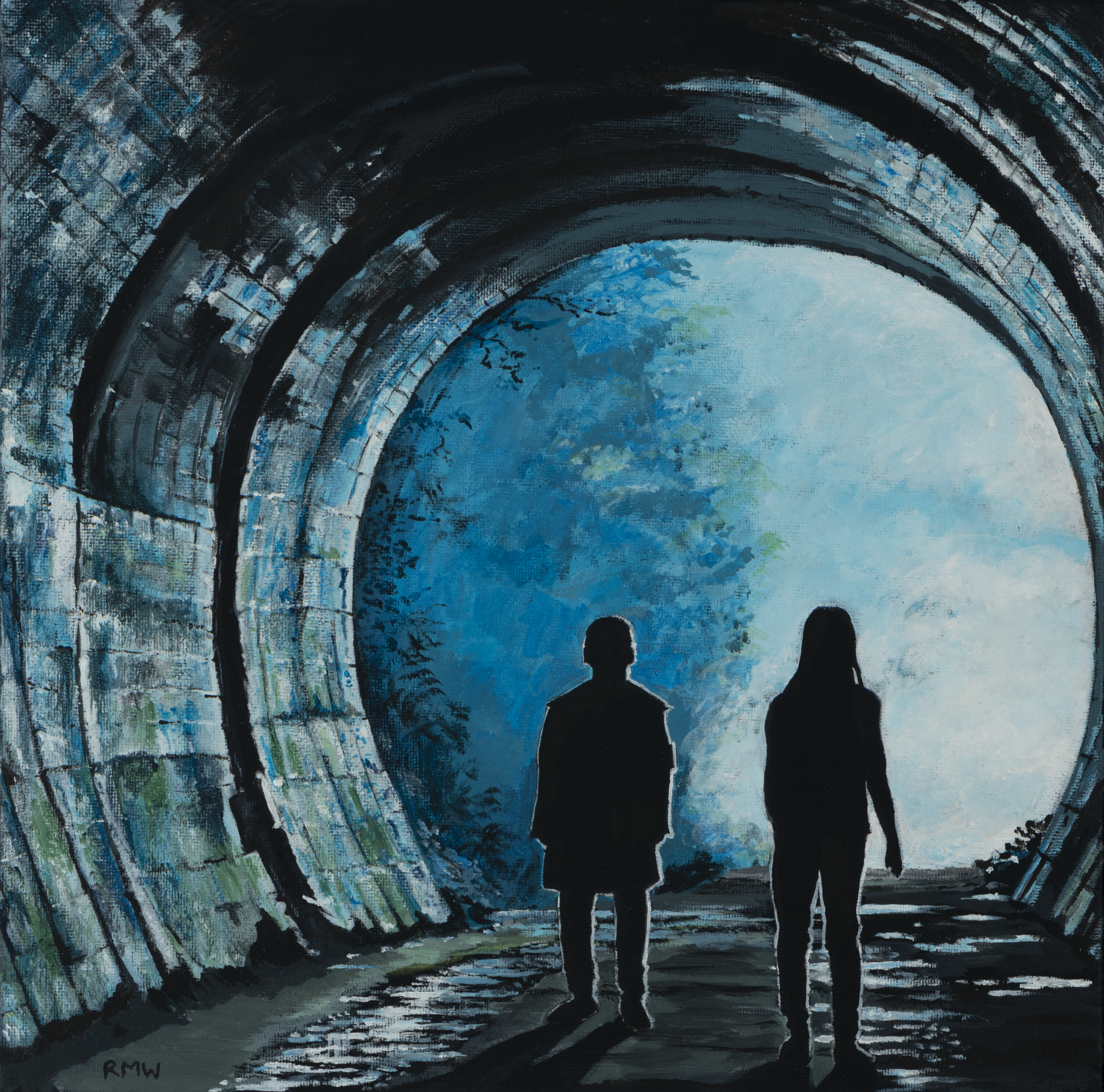 'Into the Tunnel'
It is a damp, misty, dark night. Two people meet. Friends? Foes? Strangers?
30 cm x 30 cm