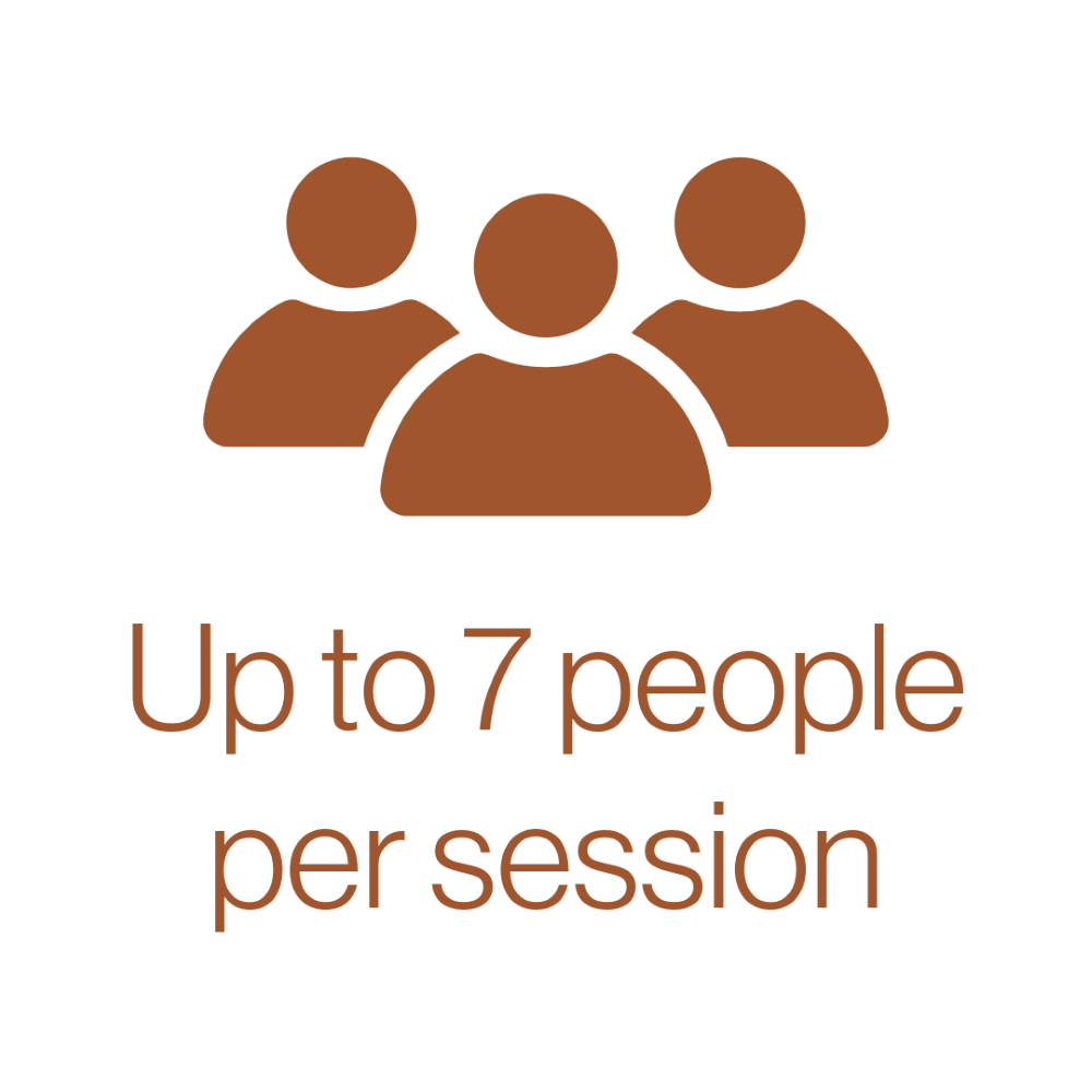 Icon of three people with the text "Up to 7 people per session" underneath.