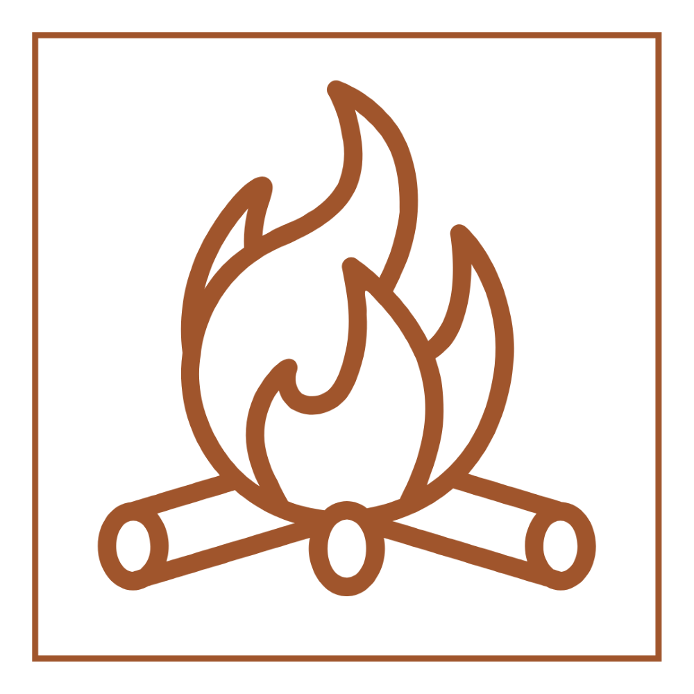 Illustration of a campfire with flames on logs.