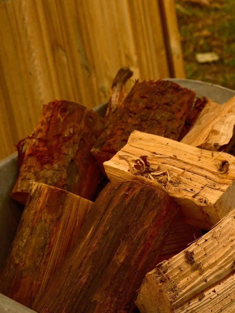 Pile of firewood logs stacked in a basket