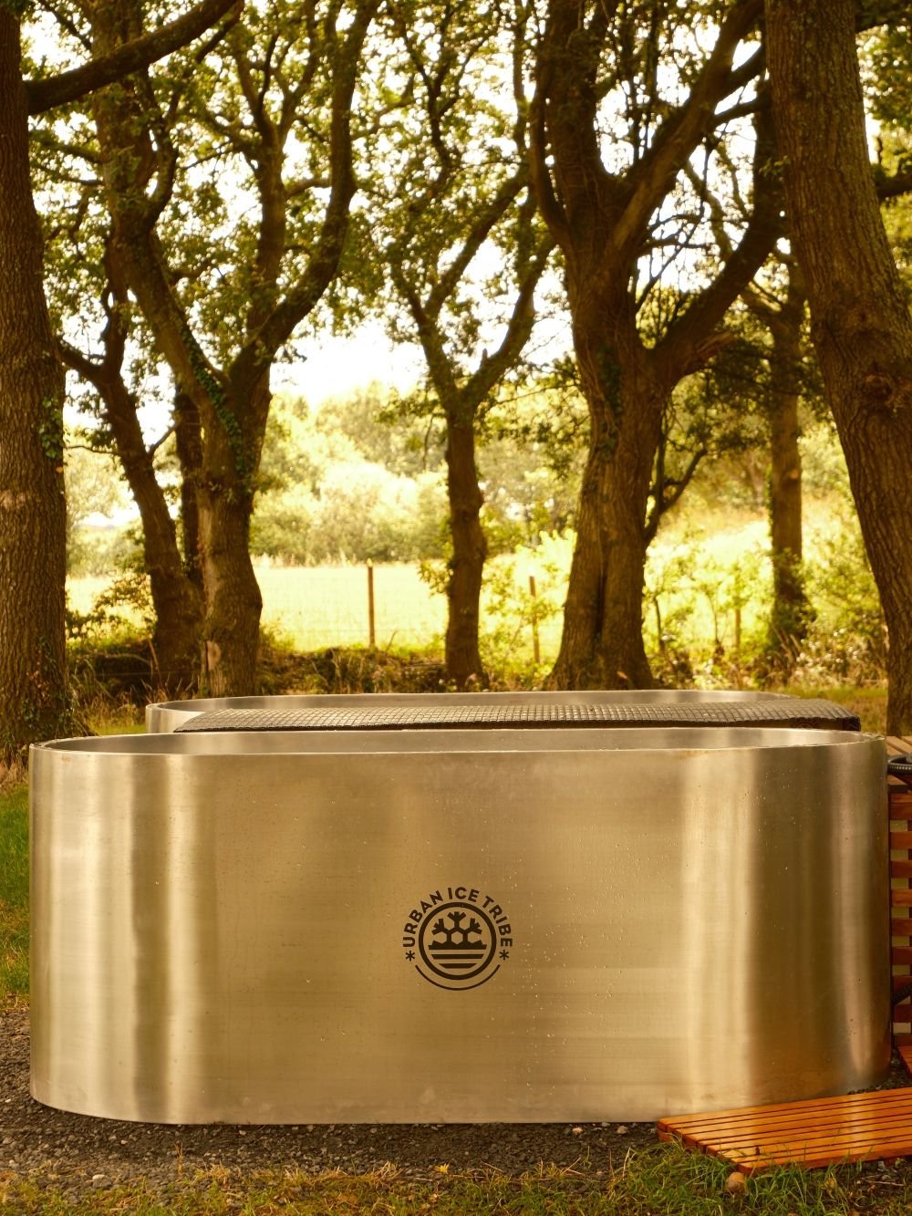 Steel ice baths in a outdoor rural setting