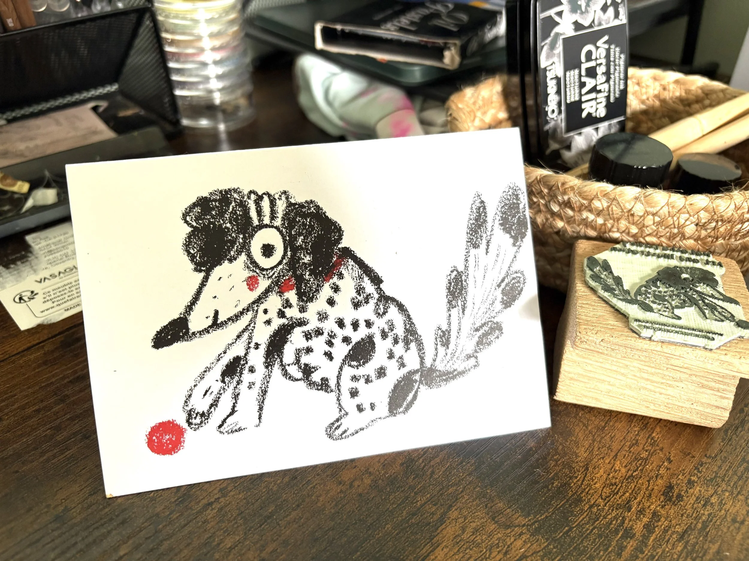 BonBon the three legged dog greetings card