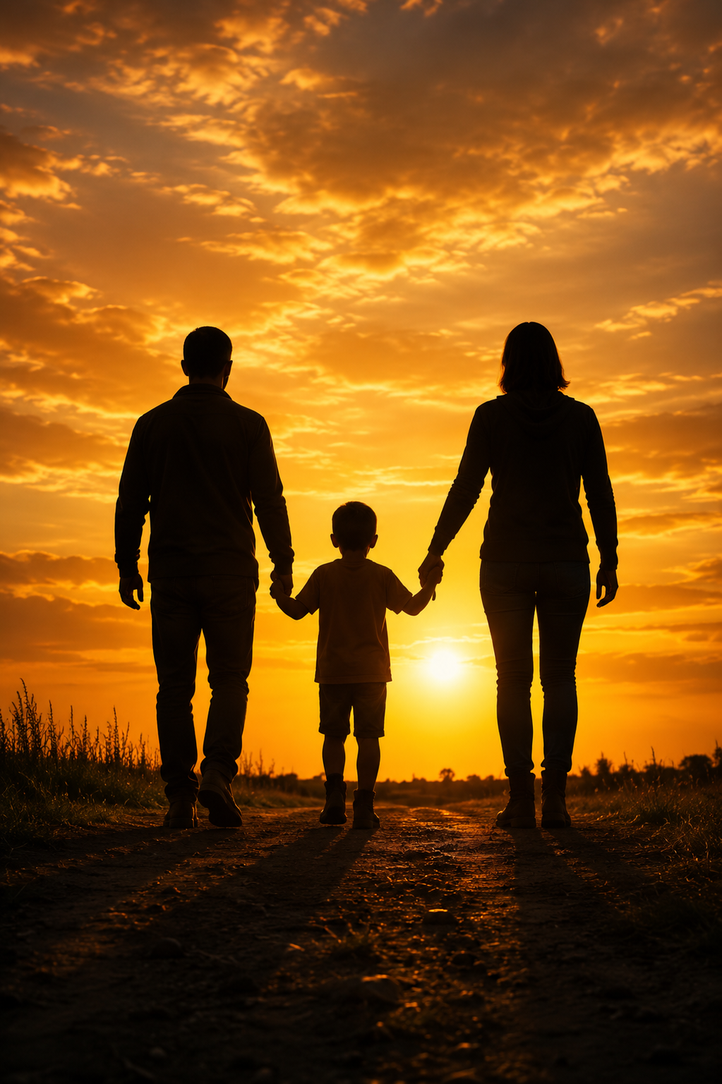 Family silhouette holding hands at sunset — Family pillar of Forged in Glory