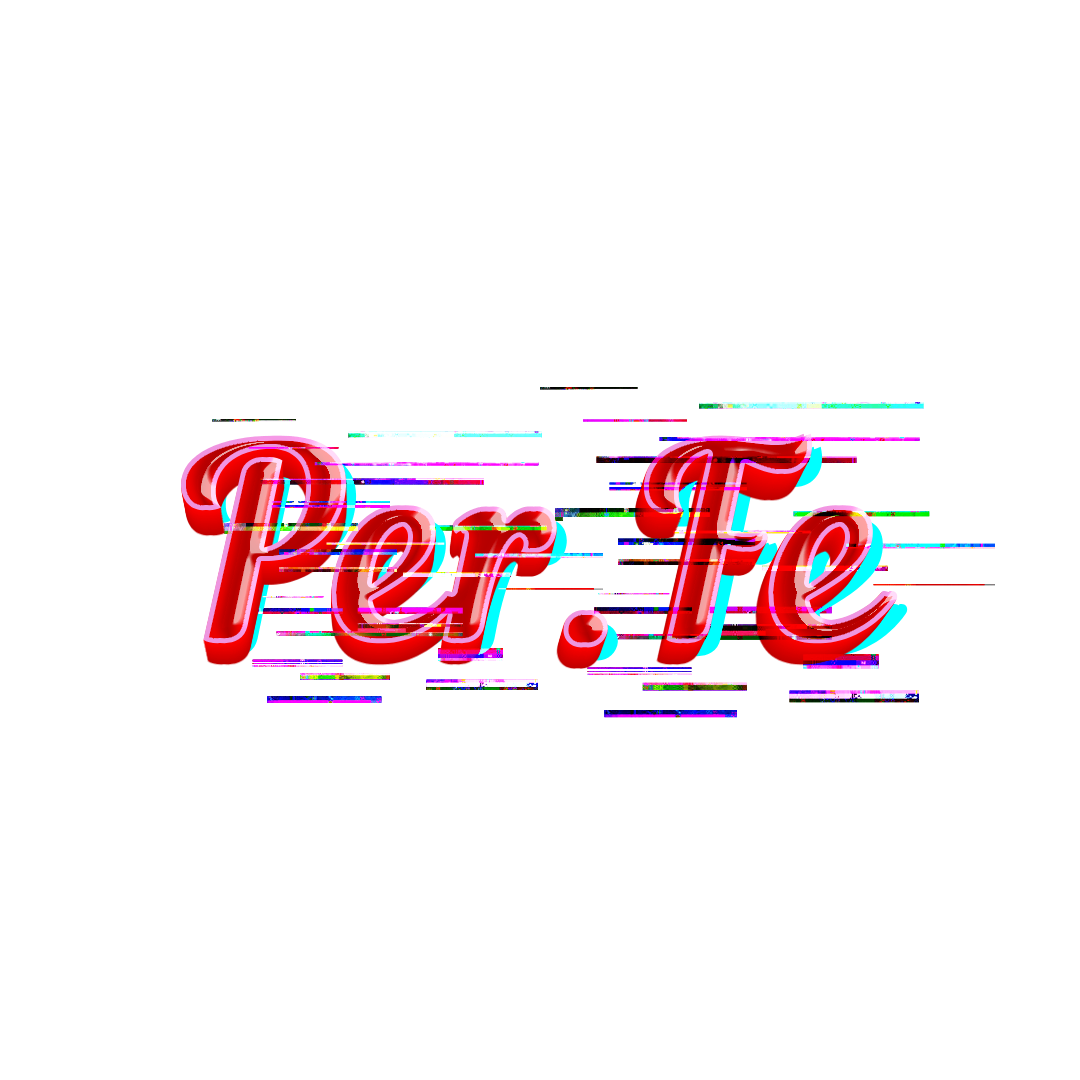 Neon sign spelling 'Per.Fe' in cursive red letters on a black background.