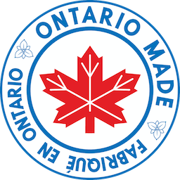 Ontario Made logo featuring a red leaf inside a blue circle with the text 'Ontario Made'.
