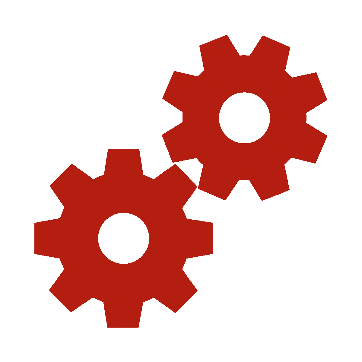 Two overlapping gears against a red background.