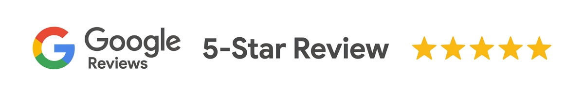 Google logo, 5-star review, 5-star rating, and the words 'Google Reviews' and '5-Star Review'.