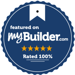 m1 drainage Seal badge for myBuilder.com, rated 100%, featuring a bookmark icon and five stars