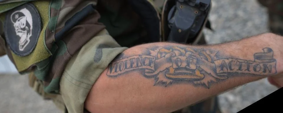 Close-up of a Green Beret's arm tattoo in Kunduz, Afghanistan. ©RYP, all rights reserved