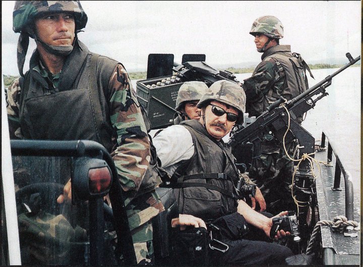 Robert Young Pelton on patrol with Colombian Marines on the Magdalena River, trolling for FARC rebels. ©RYP, all rights reserved