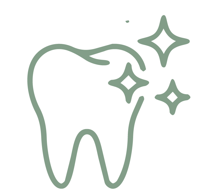 Illustration eines Zahns mit Glanz und Funken, Symbol für Sauberkeit oder Zahnpflege.