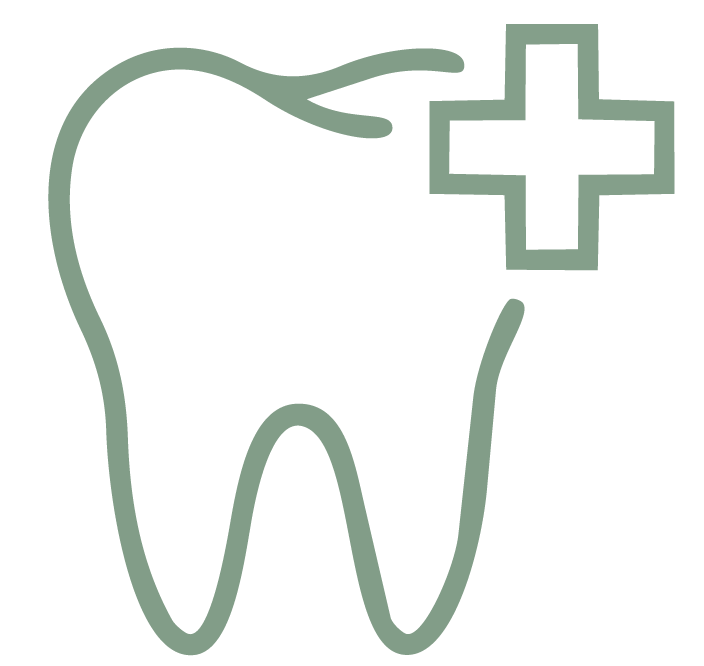 Symbol eines Zahns mit einem Pluszeichen, wahrscheinlich im Zusammenhang mit Zahngesundheit oder Zahnmedizin.