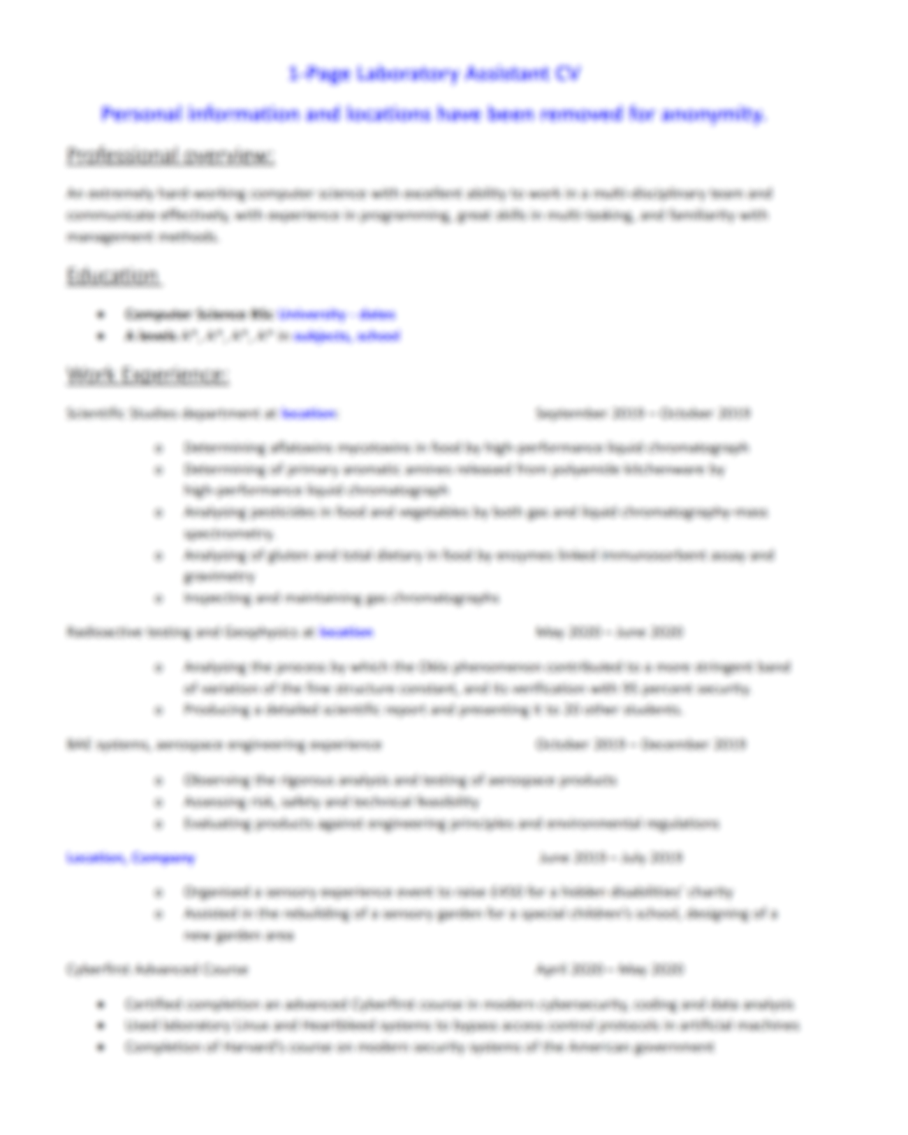 Real CV: Laboratory Assistant