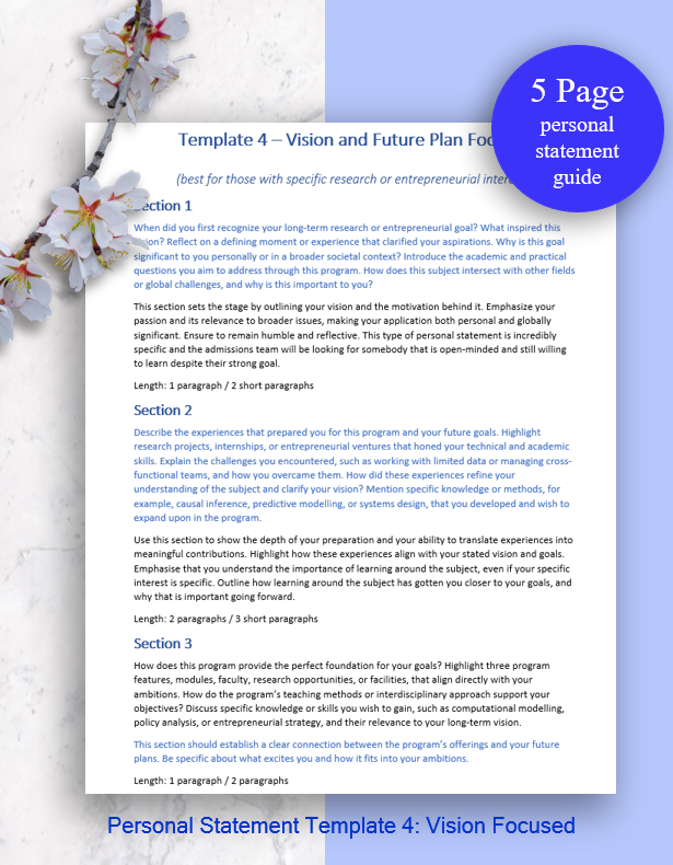 Postgraduate and Entrepreneurial Personal Statement  | Ambition & Vision Focused | University Application Template