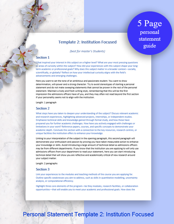Institution-Focused Personal Statement | University Application Template | Postgraduate Application Template
