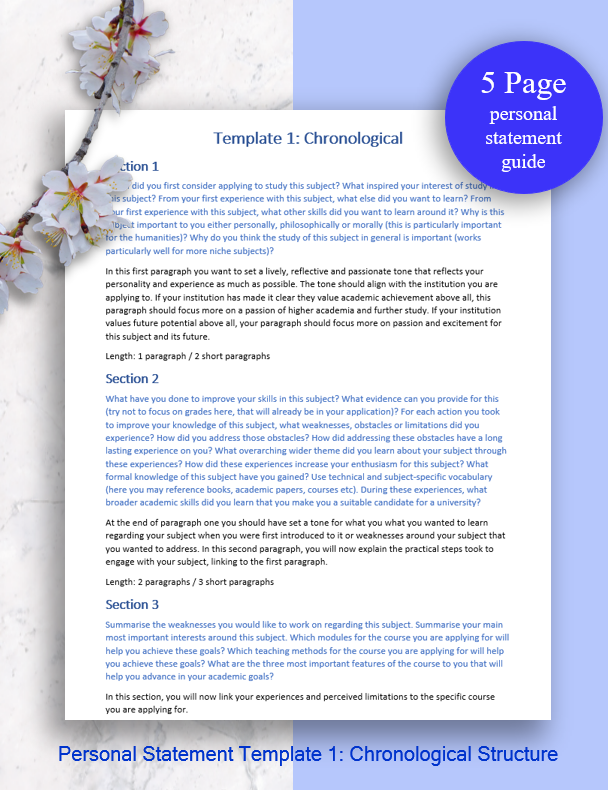 Structured Chronological Personal Statement Template | Academic Journey & Reflective Growth Focused | University Applications