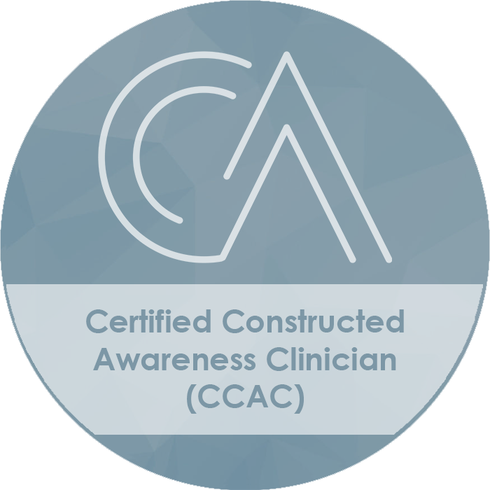 Logo for Certified Constructed Awareness Clinician (CCAC) with stylized letters C, A in a circle and a triangle.