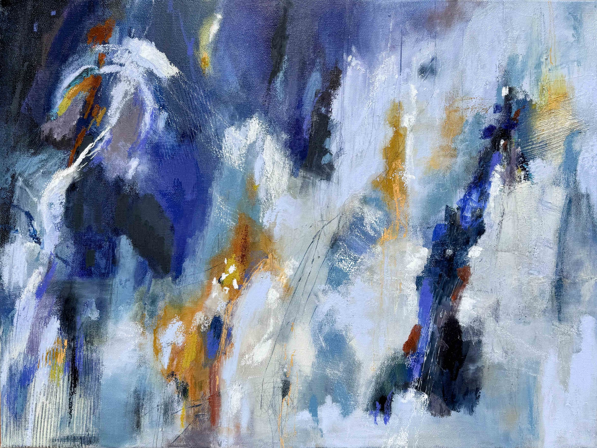 An abstract oil painting featuring blue by Brita Nordin