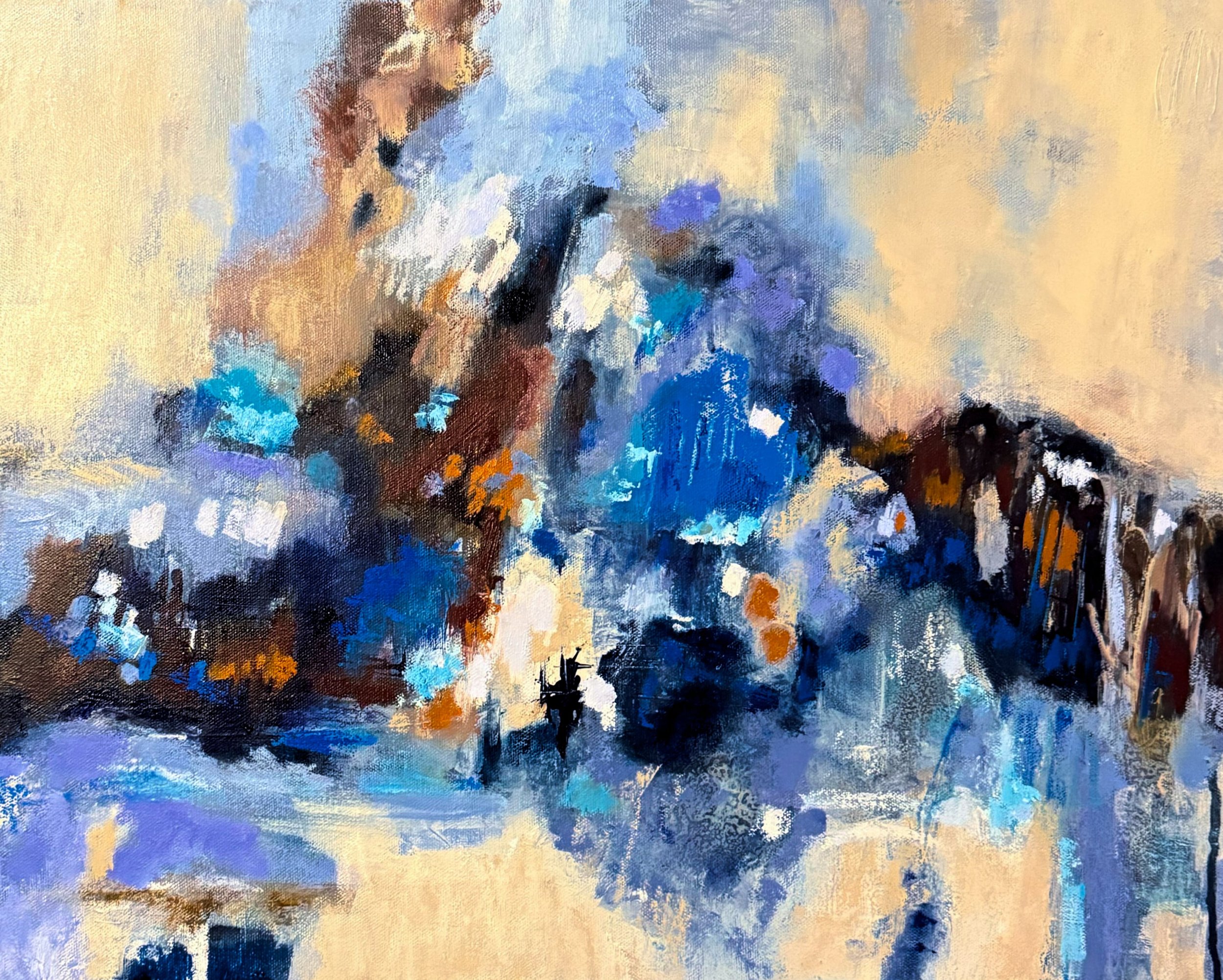 Abstract oil painting in blue and beige copyright by Brita Nordin