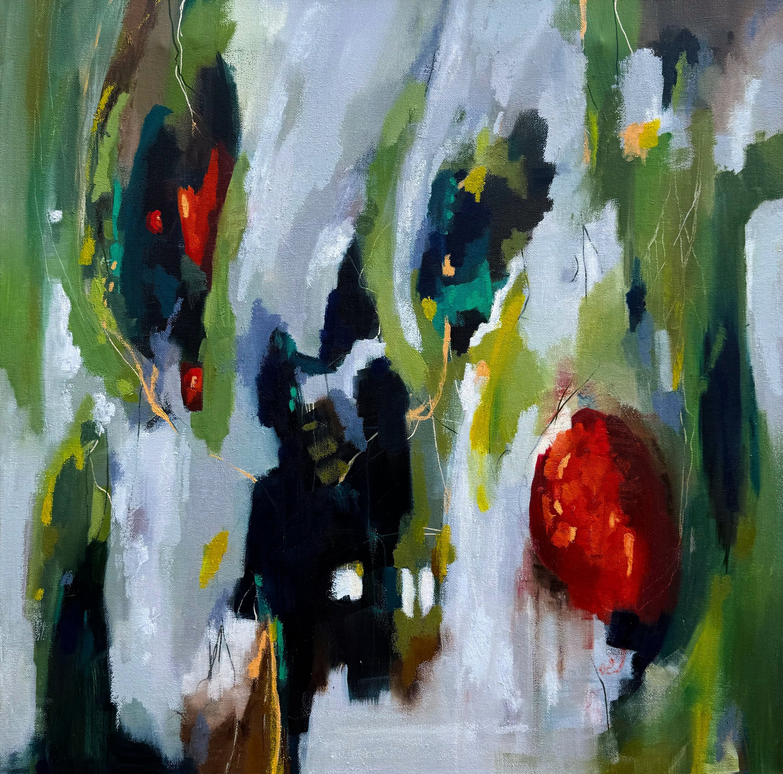 An abstract oil painting in green copyright by Brita Nordin