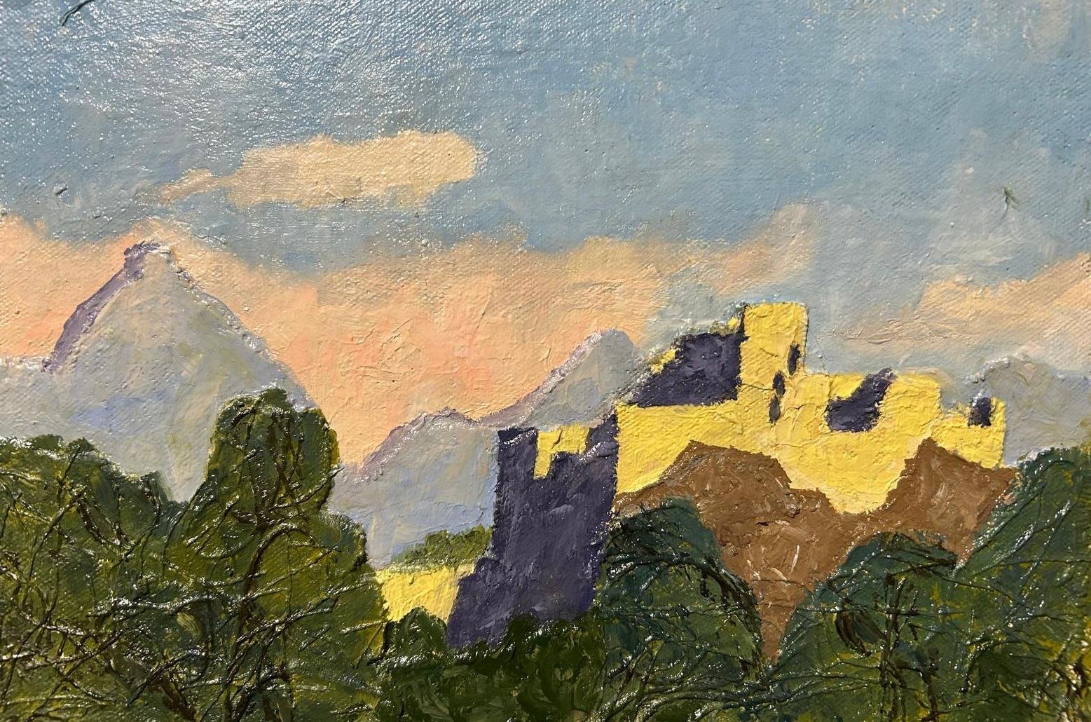 Ruins of a Baglio 29x20 Oils on collage of fabric, on board