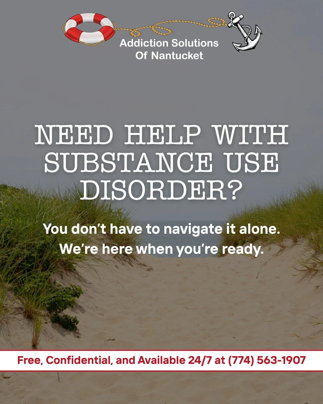 Let our team help you reach the safe harbor of recovery. 🛟

If you or someone you love is battling substance use disorder, our team is here. It's free, confidential, and available 24/7. 

You don't have to be alone. Make the call today. 📞