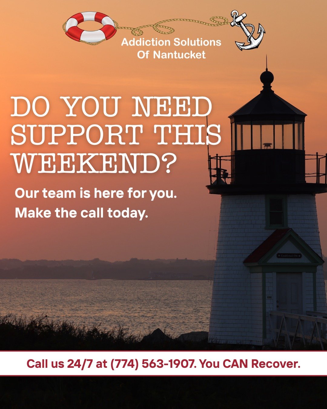 No one should face this alone. ❤️&zwj;🩹 

If you are struggling this weekend, our team here at Addiction Solutions of Nantucket is here for you. You CAN recover. We know because we've seen it happen. 

Call us 24/7 at (774) 563-1907. 📞