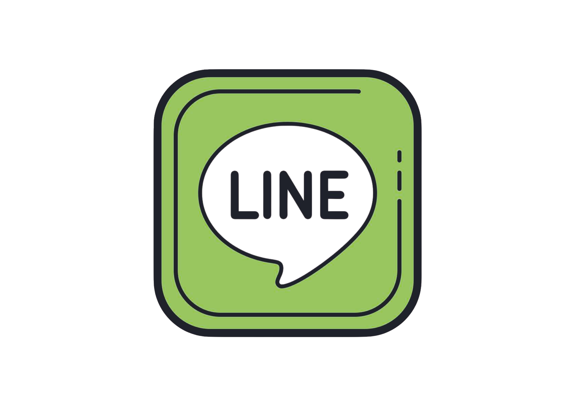 Green mobile phone screen with a speech bubble containing the word 'LINE' inside