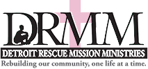 Logo of Detroit Rescue Mission Ministries with the initials DRMM and the tagline 'Rebuilding lives one at a time'.