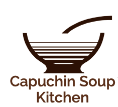 Logo of Capuchin Soup Kitchen showing a bowl with lines representing soup and the name underneath