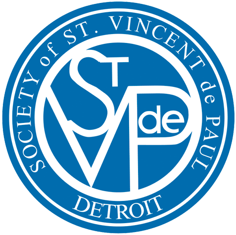 Logo of the Society of St. Vincent de Paul in Detroit, featuring a circular blue design with white text.