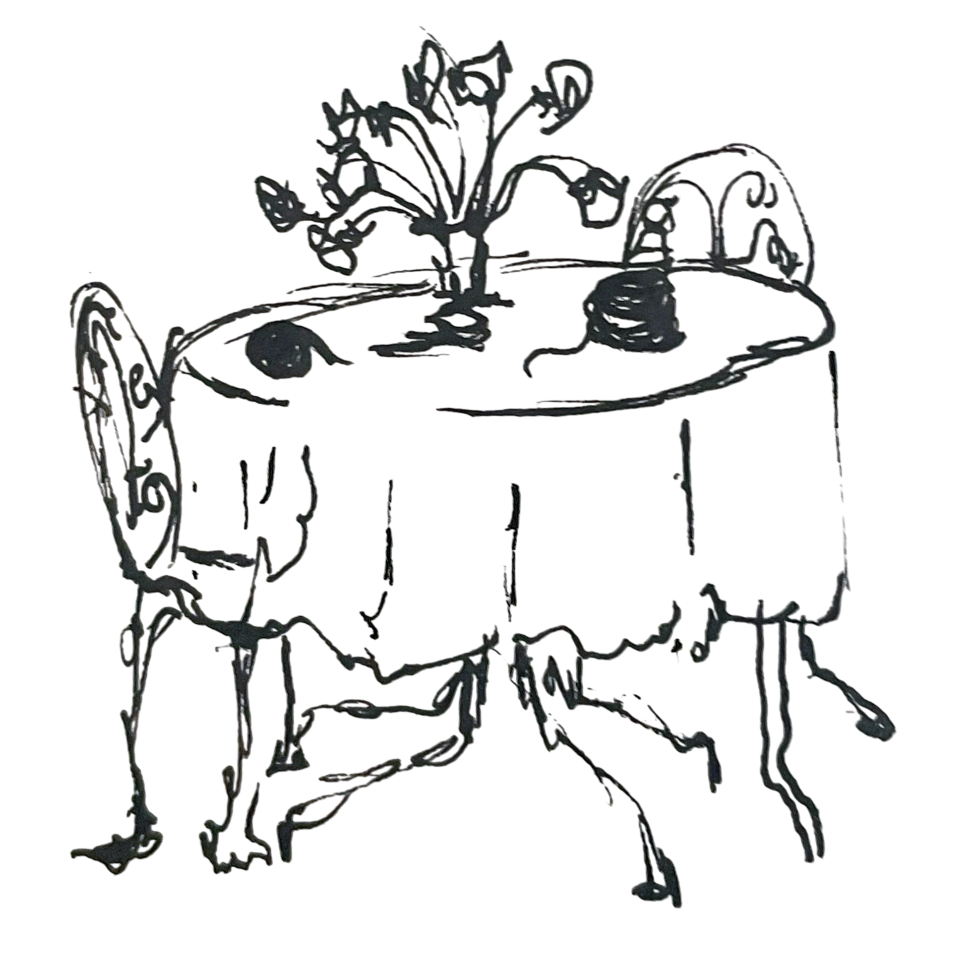Une sculpture en métal représentant un lapin avec des fleurs dans le dos, posée sur une surface. La sculpture est délicate avec un design ouvert.