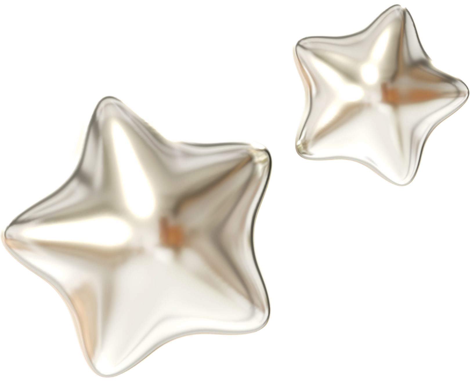 Duas estrelas de balão prateadas, em formato de estrela, com acabamento brilhante, com fundo transparente.