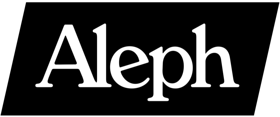 Logotipo da Editora Aleph que diz 'Aleph' em letras grandes e brancas sobre fundo preto.
