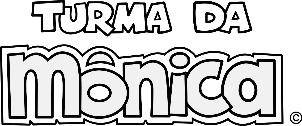 Logotipo em português com as palavras 'Turma da Mônica' com letras grandes.