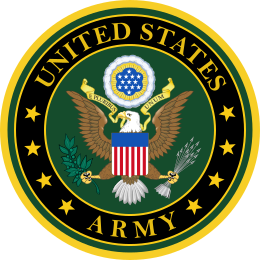 Seal of the United States Army featuring an eagle, shield, and stars.