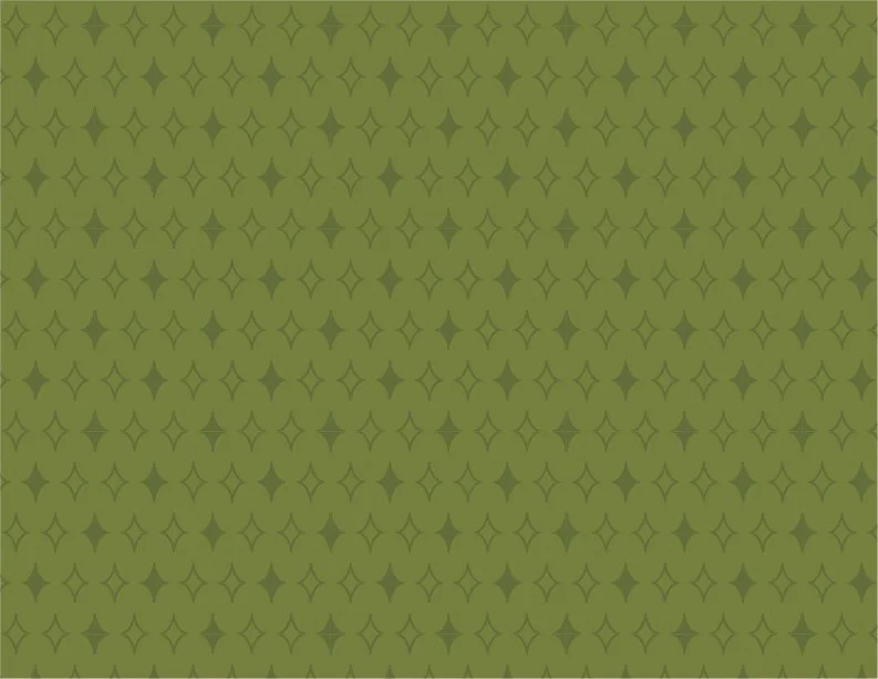 Green patterned background with small star-like shapes and diamond outlines.