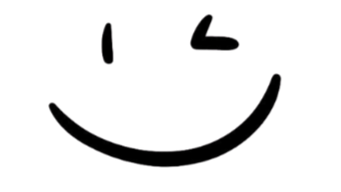 Une illustration d'un visage souriant simple, avec des yeux fermés et un large sourire.