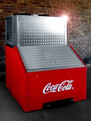 A red Coca-Cola vending machine with laser welded plates