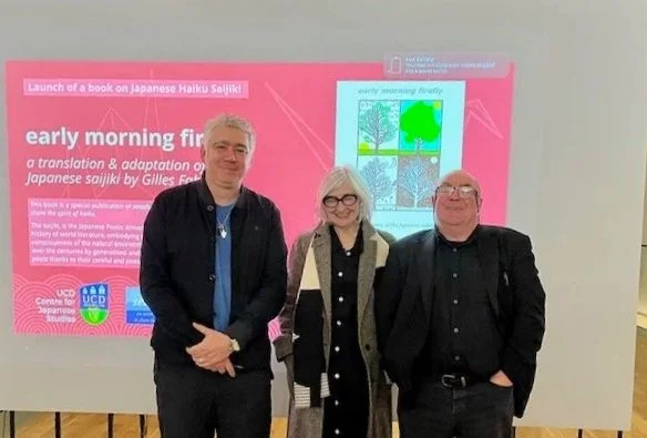 With Gilles Fabre and Liam Carson, speaking at the launch of Early Morning Firefly, MoLI, March 2025