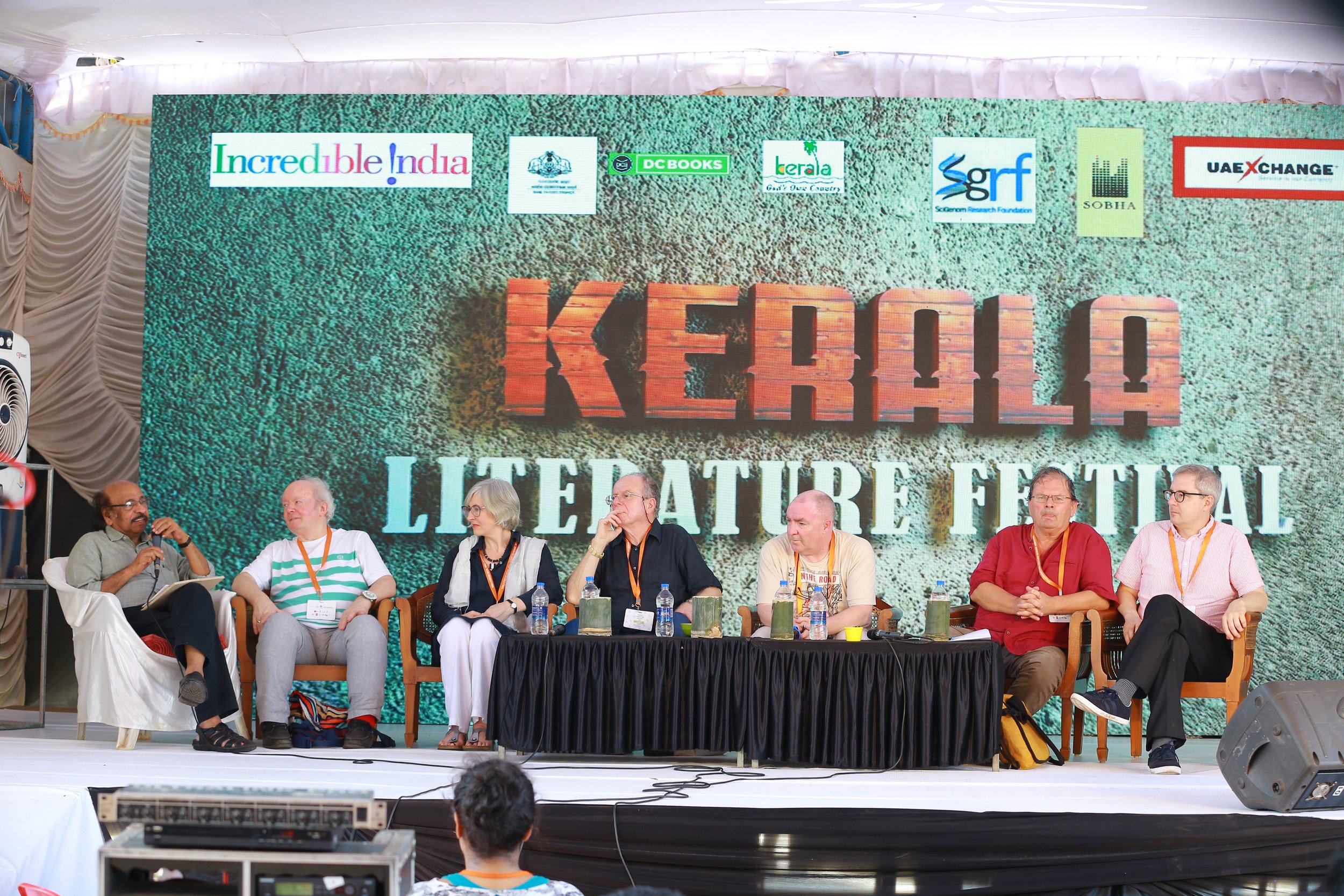 Kerala Literature Festival, here with K. Satchidandan, Alan Titley, Paddy Bushe, Liam Carson, the late Gabriel Rosenstock, and Conor Kostick. 2018