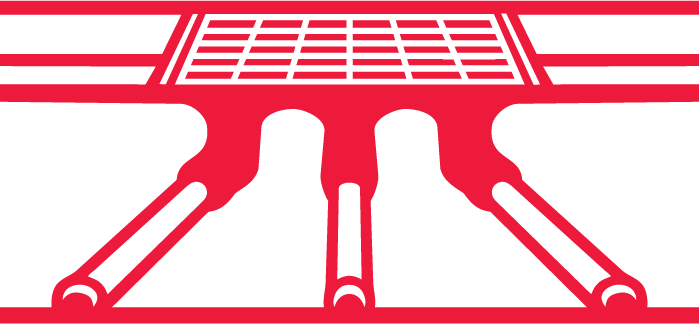 Close-up of a red sports car's front grille and hood with black accents.